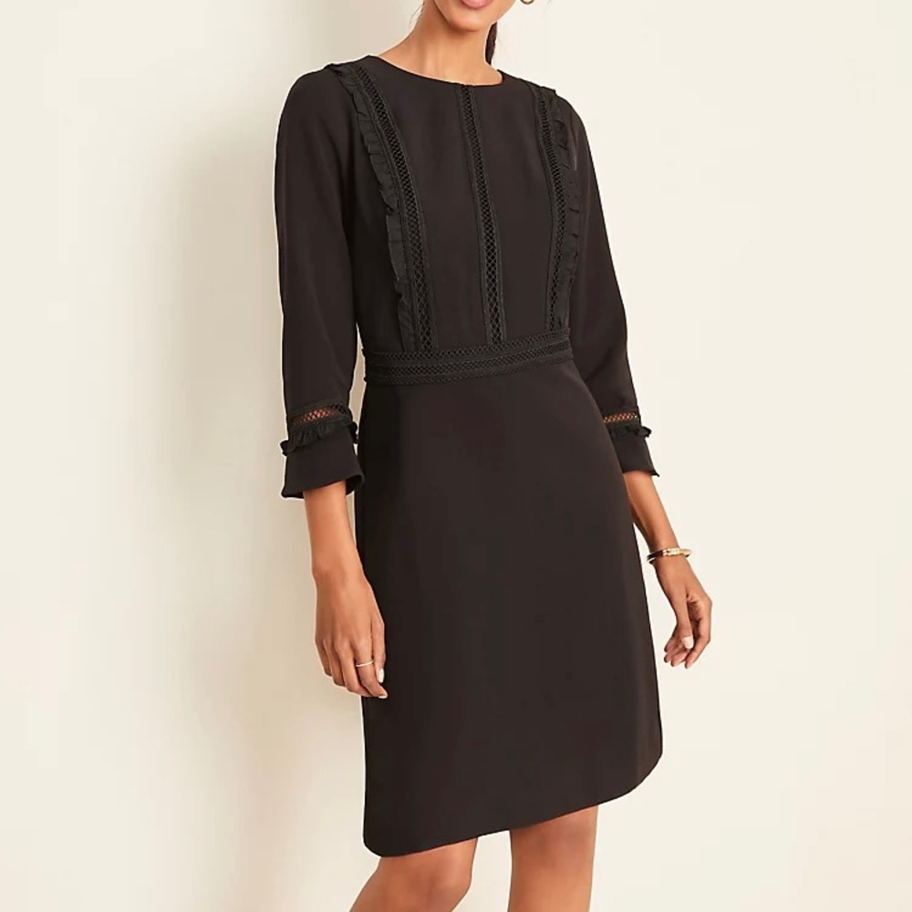Ann Taylor Lacy Ruffle Doubleweave Dress Black 4